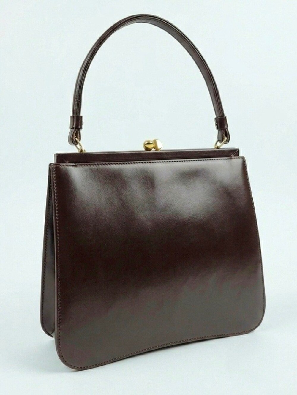 Vtg '50s Box Leather Top Handle Purse, cream leather interior